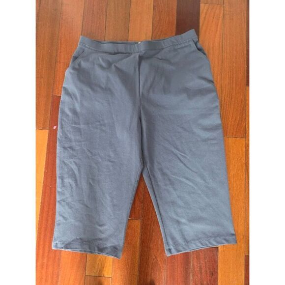 L.L. Bean Women Grey Blue Cotton Knit Straight Leg Cropped Pull On Pants sz XL - Picture 5 of 8